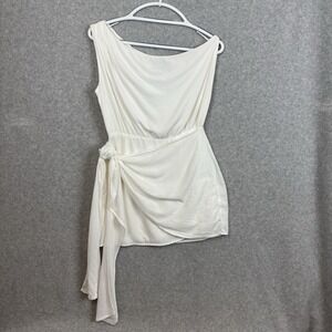 Runaway Womens Mini Dress White Size XS Tie Front Sarong Asymmetrical Neckline